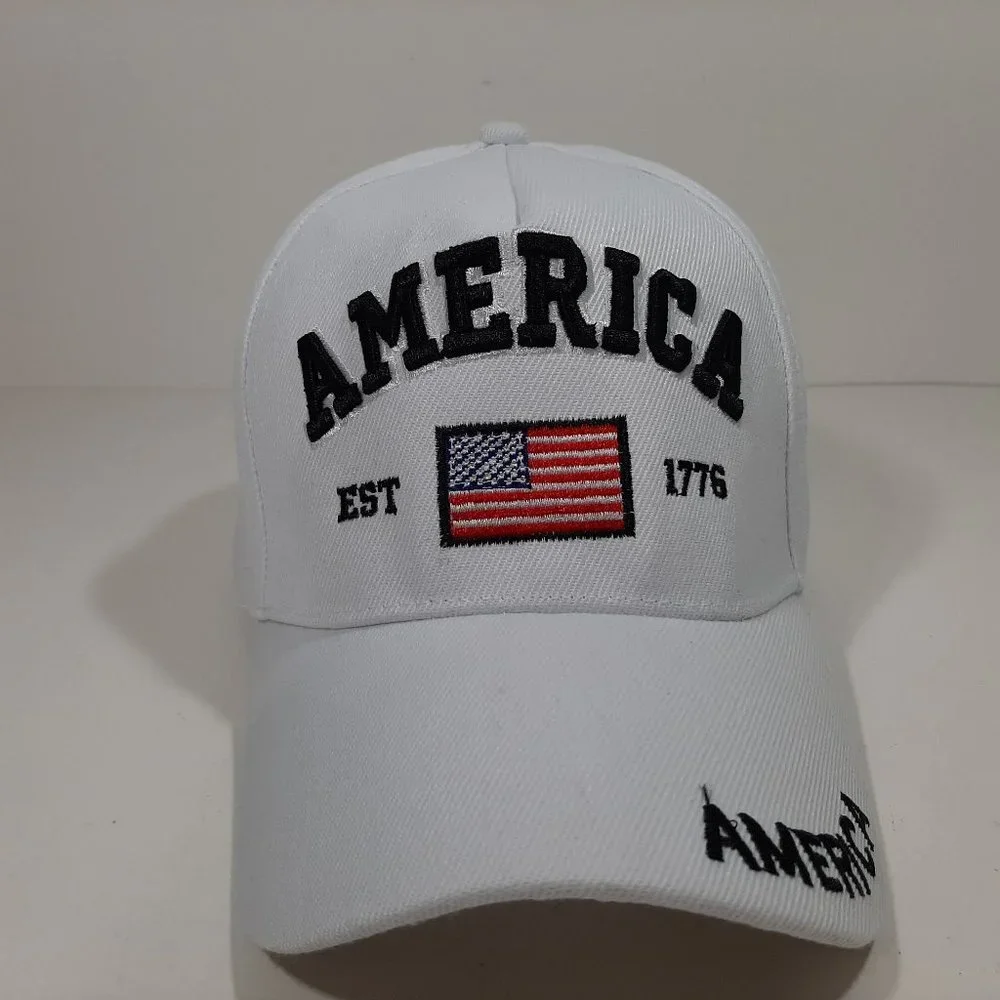 America Est 1776 Mens Embroidered Hat Cap White Ad